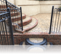 Brick Built Step with Ashlar Slate Risers, Biscuit on Mahogany    